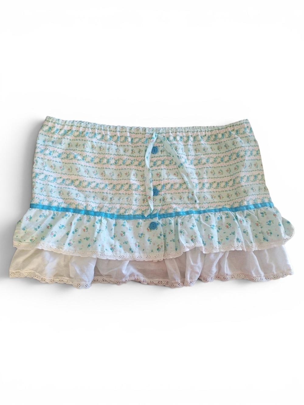 Little Laura Tag Vintage Top with Lace Trim Multicolor Floral Pastel Print